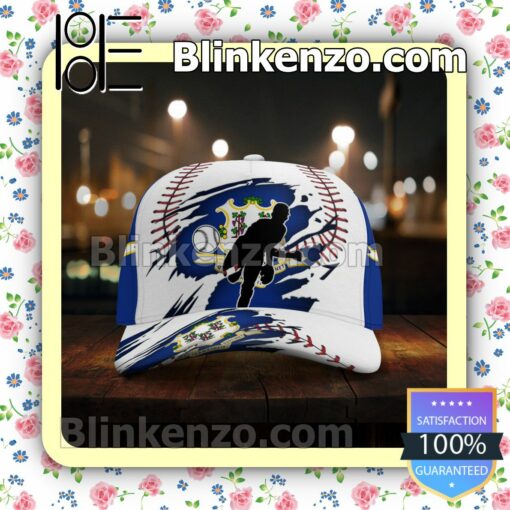 Pitching Connecticut Flag Pattern Classic Hat Caps Gift For Men x