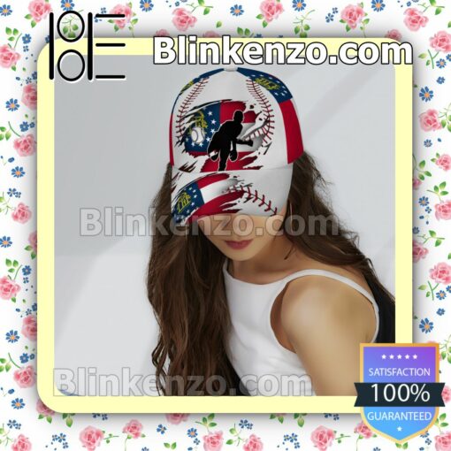 Pitching Georgia Flag Pattern Classic Hat Caps Gift For Men c