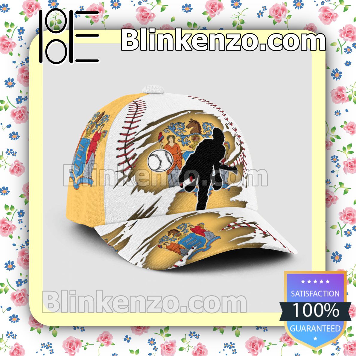 Pitching New Jersey Flag Pattern Classic Hat Caps Gift For Men