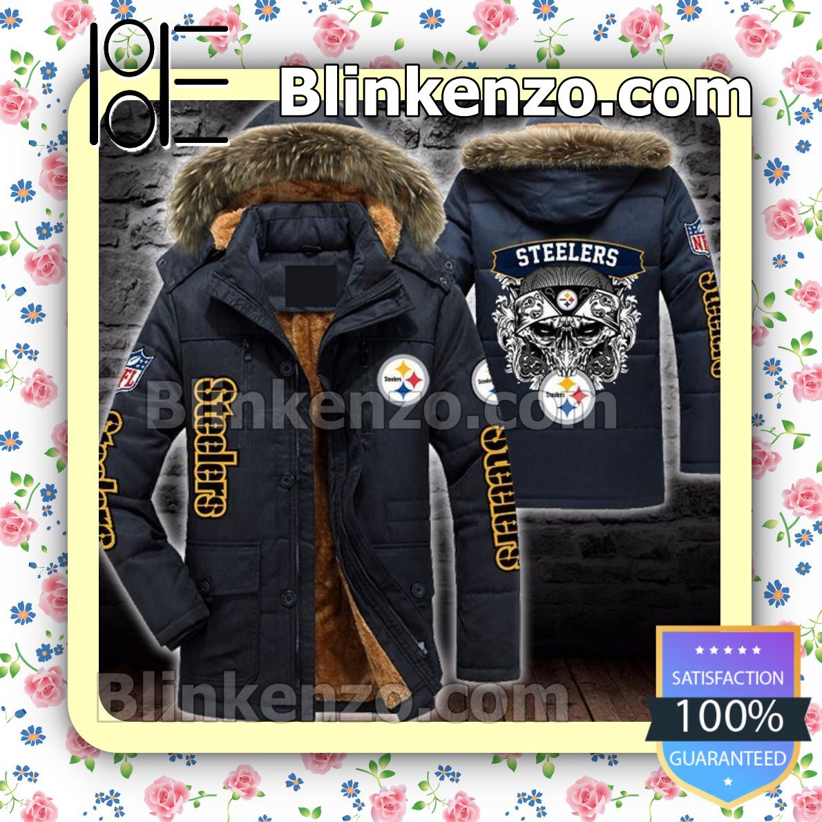 Luxury Pittsburgh Steelers Skull Men Puffer Jacket