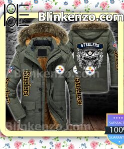Pittsburgh Steelers Skull Men Puffer Jacket c