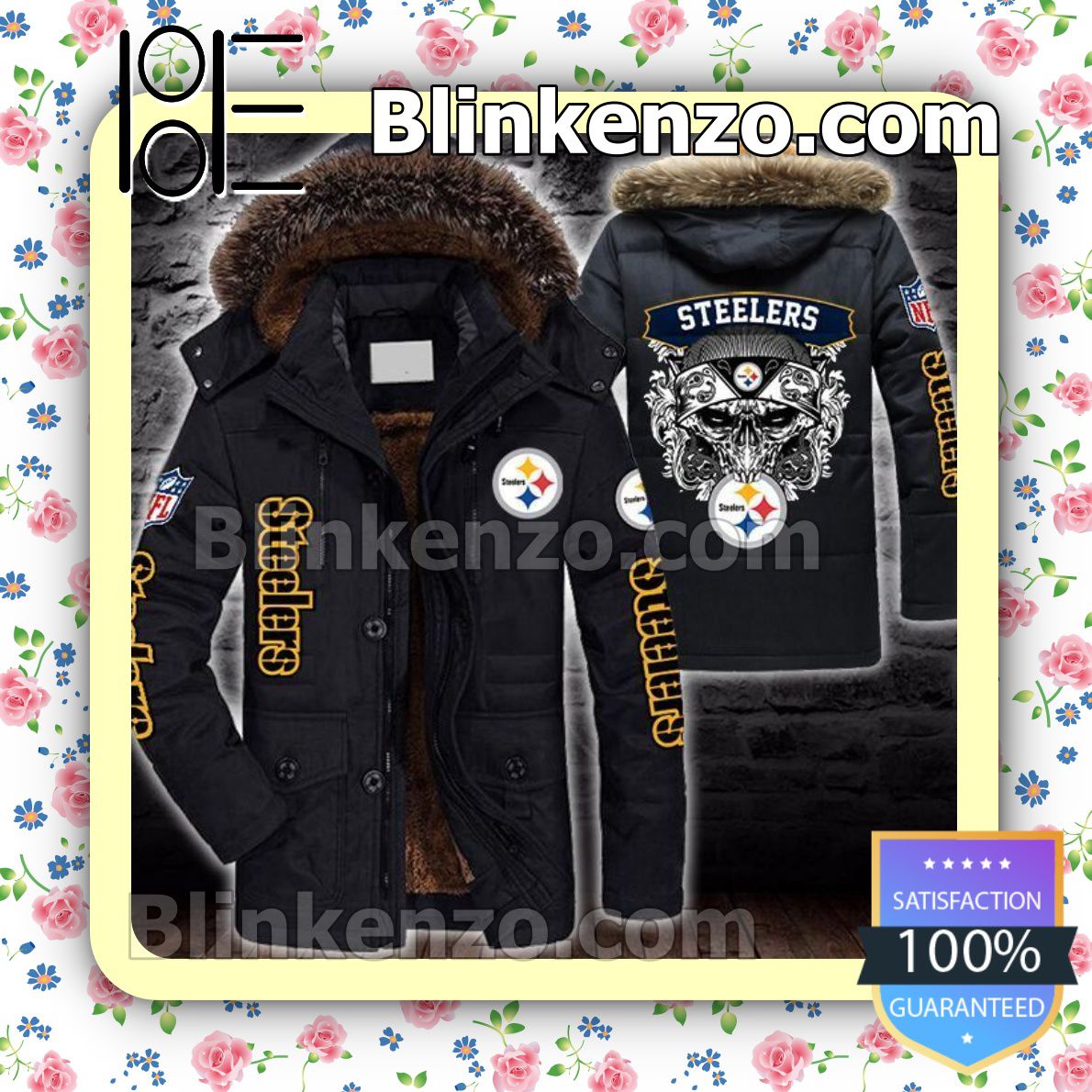 Unisex Pittsburgh Steelers Skull Men Puffer Jacket