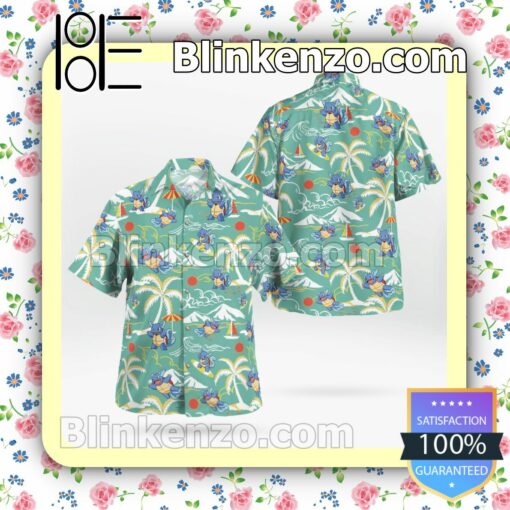 Pokemon Wartortle Surfing Casual Button Down Shirts