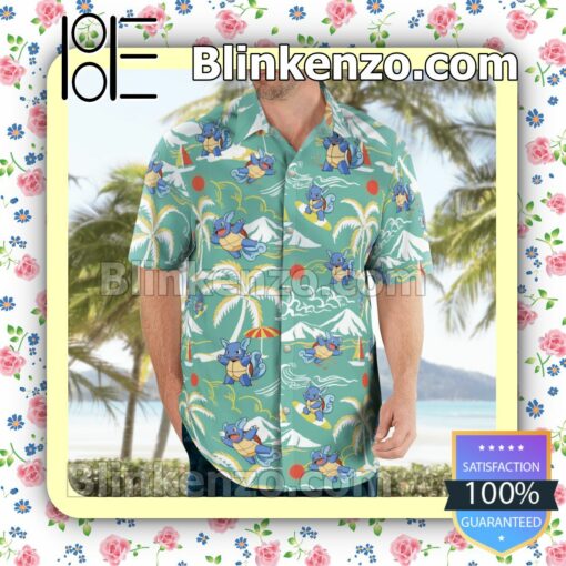 Pokemon Wartortle Surfing Casual Button Down Shirts c