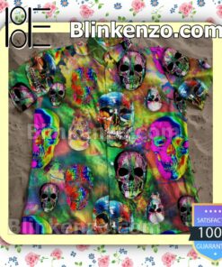Psychedelic Skull Trippy Summer Beach Shirt c