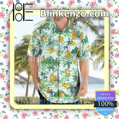 Psyduck Palm Tree Casual Button Down Shirts c