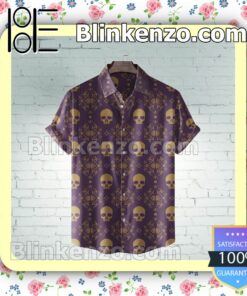 Purple And Gold Damask Skull Halloween Short Sleeve Shirts