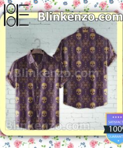 Purple And Gold Damask Skull Halloween Short Sleeve Shirts a