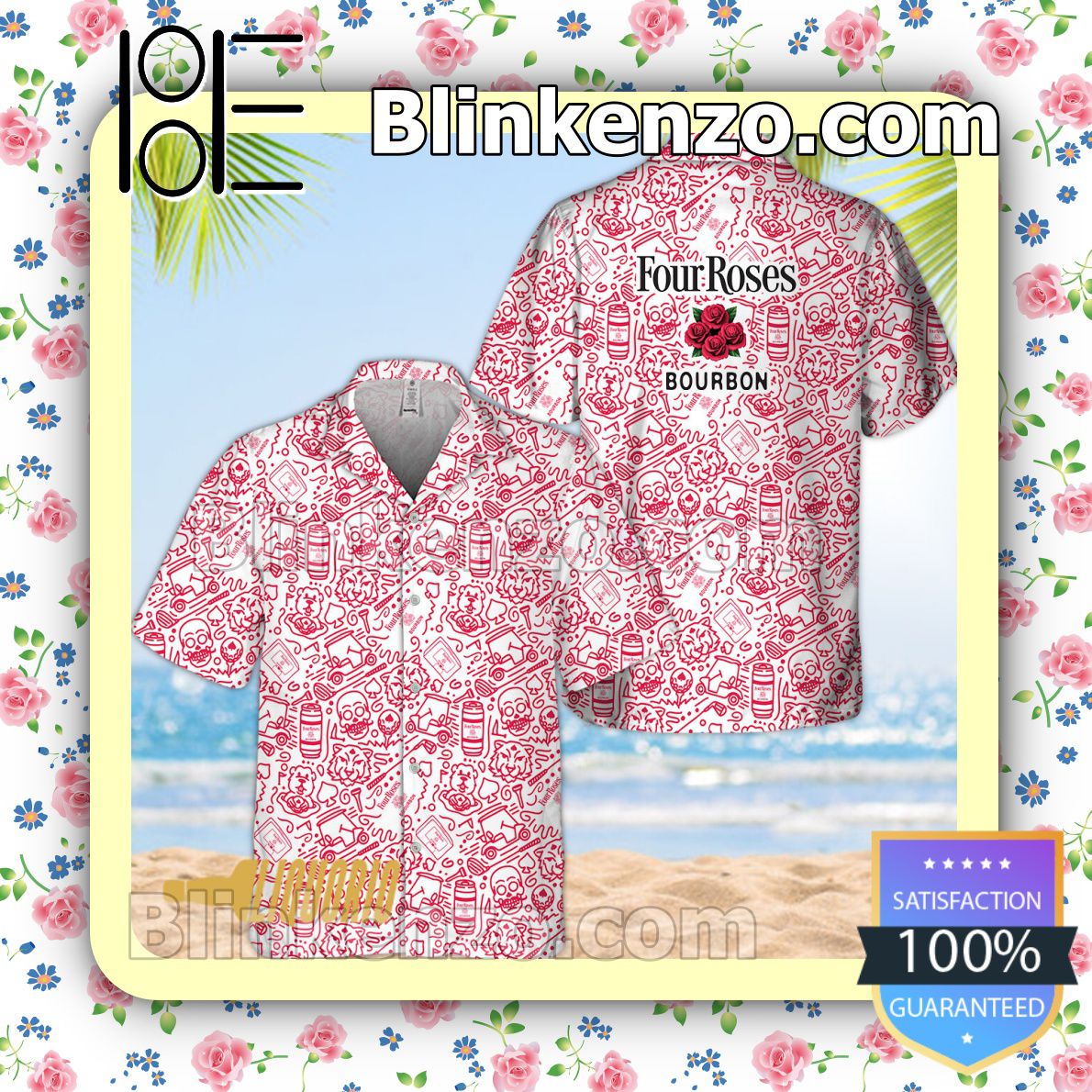 Review Red Four Roses Bourbon Doodle Art Beach Shirts