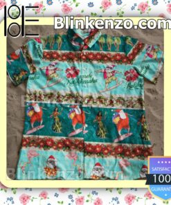 Santa Mele Kalikimaka Christmas Xmas Flamingo Summer Beach Shirt c