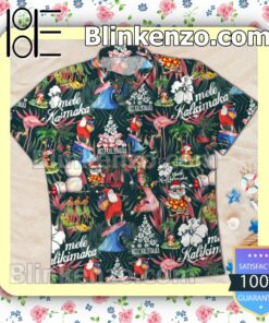 Santa Mele Kalikimaka Flamingo Christmas Xmas Lights Summer Beach Shirt