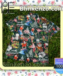 Santa Mele Kalikimaka Flamingo Christmas Xmas Lights Summer Beach Shirt b