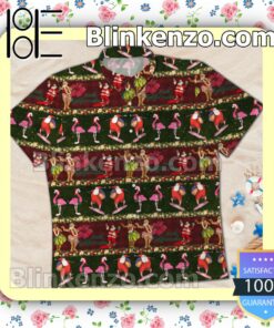 Santa Mele Kalikimaka Flamingo Christmas Xmas Summer Beach Shirt a