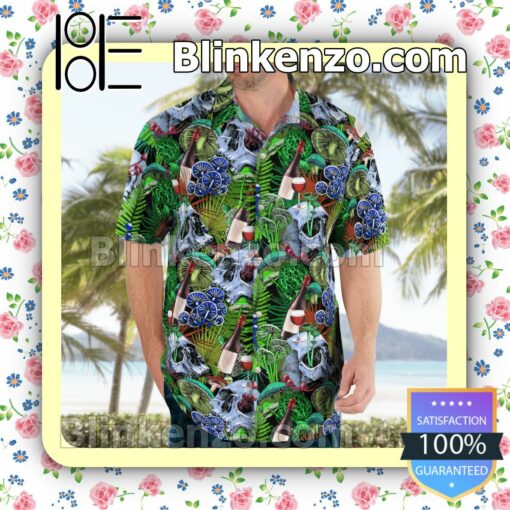 Skull And Wine Art Casual Button Down Shirts c