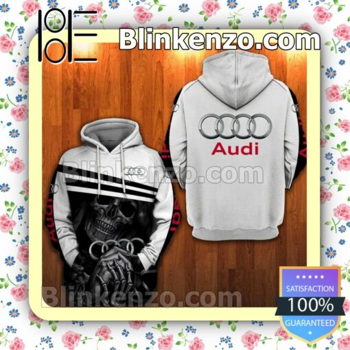 Skull Holding Audi Logo Black And White Custom Womens Hoodie