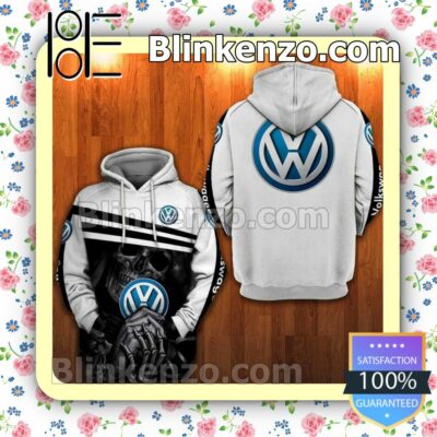 Skull Holding Volkswagen Logo Black And White Custom Womens Hoodie