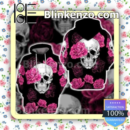 Skull Pink Rose Black Custom Womens Hoodie