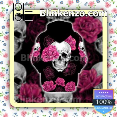 Skull Pink Rose Black Custom Womens Hoodie b