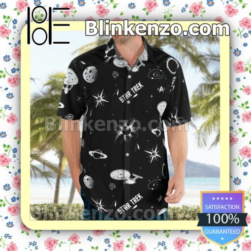 Star Trek Black And White Galaxy Casual Button Down Shirts b