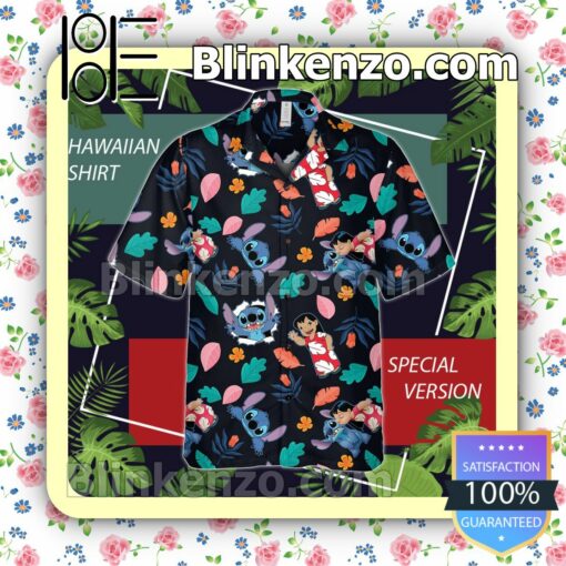 Stitch And Lilo Tropical Leaf Pattern Halloween Short Sleeve Shirts