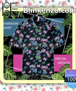 Stitch Tropical Flowers And Leaves Halloween Short Sleeve Shirts