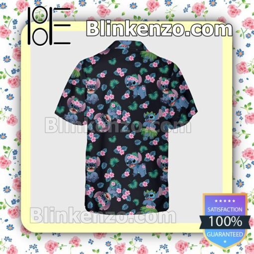 Stitch Tropical Flowers And Leaves Halloween Short Sleeve Shirts a
