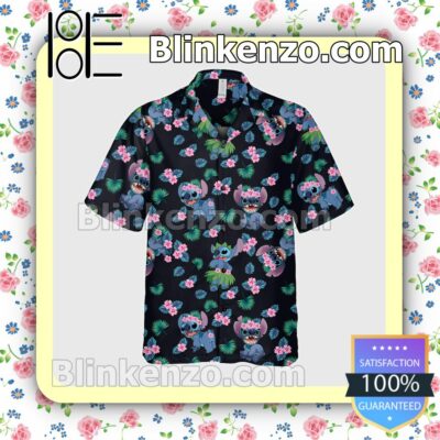 Stitch Tropical Flowers And Leaves Halloween Short Sleeve Shirts b