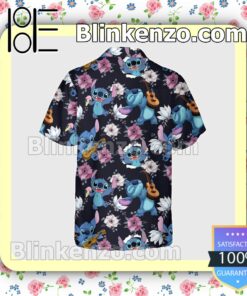 Stitch With Guitar Flower Halloween Short Sleeve Shirts a