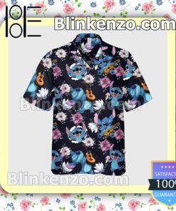 Stitch With Guitar Flower Halloween Short Sleeve Shirts b