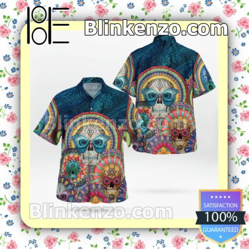 Sugar Skull Mandala Art Casual Button Down Shirts