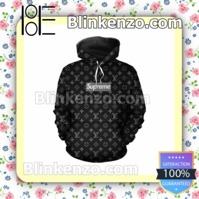 Supreme Louis Vuitton Black Monogram Custom Womens Hoodie