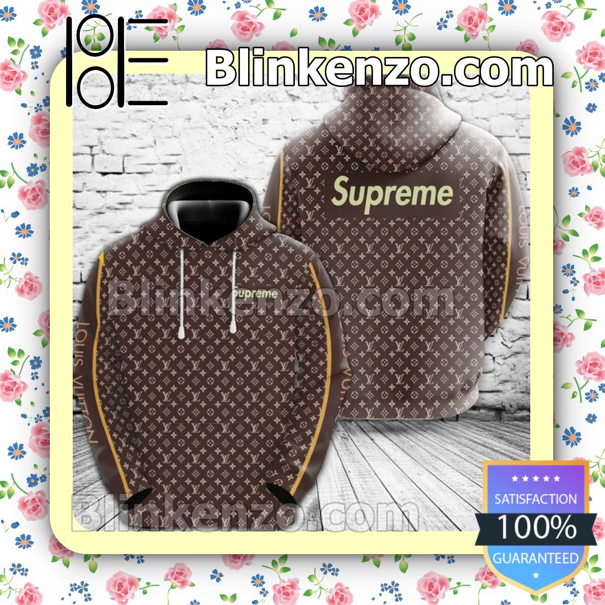 Supreme Louis Vuitton Dark Brown Monogram Custom Womens Hoodie