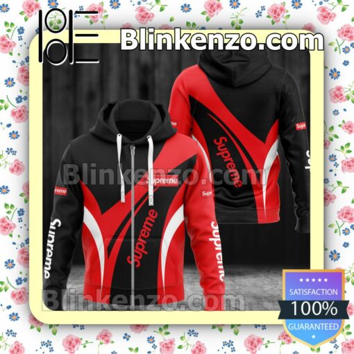 Supreme Luxury Black Mix Red Curves Full-Zip Hooded Fleece Sweatshirt