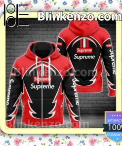 Supreme Luxury Black Mix Red Full-Zip Hooded Fleece Sweatshirt