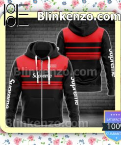 Supreme Luxury Black With Red Horizontal Stripes Full-Zip Hooded Fleece Sweatshirt