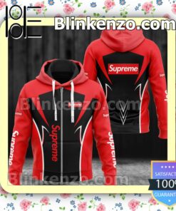 Supreme Luxury Brand Red And Black Full-Zip Hooded Fleece Sweatshirt
