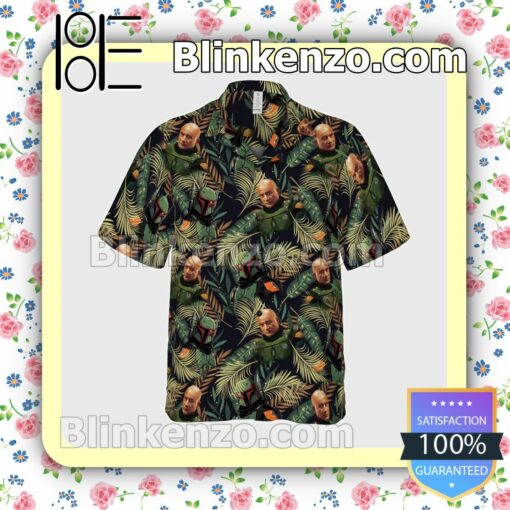 Temuera Morrison Boba Fett Tropical Leaves Halloween Short Sleeve Shirts a