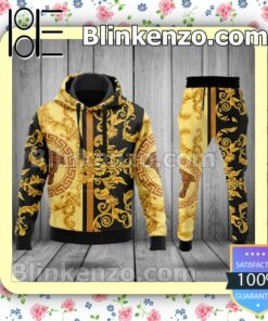 Versace Baroque Pattern Black Mix Yellow Fleece Hoodie, Pants