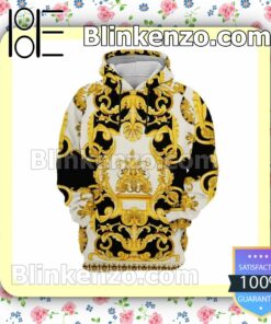 Versace Baroque Print Gold White Black Custom Womens Hoodie