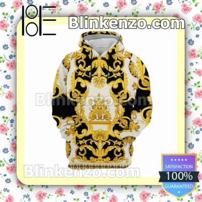 Versace Baroque Print Gold White Black Custom Womens Hoodie