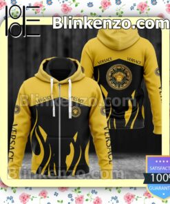 Versace Fire Pattern Black And Yellow Full-Zip Hooded Fleece Sweatshirt