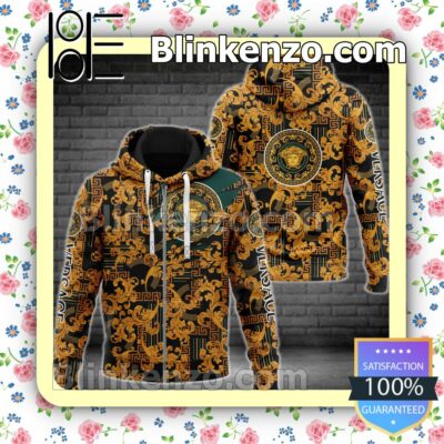 Versace Golden Baroque Pattern Full-Zip Hooded Fleece Sweatshirt