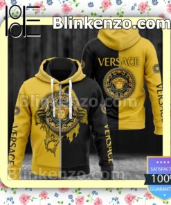 Versace Hands Ripping Half Black Half Yellow Full-Zip Hooded Fleece Sweatshirt