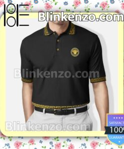 Versace Luxury Brand Gold Greek Key Border Black Custom Polo Shirt