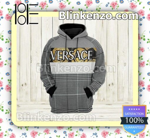 Versace Luxury Brand Plaid Grey Custom Womens Hoodie