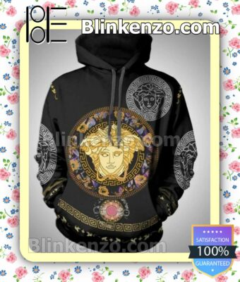 Versace Medusa Greek Key Logo Print On Black Custom Womens Hoodie