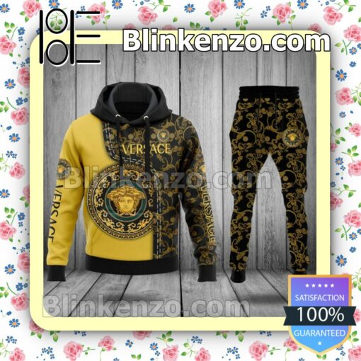 Versace Medusa Logo Baroque Pattern Black And Gold Fleece Hoodie, Pants