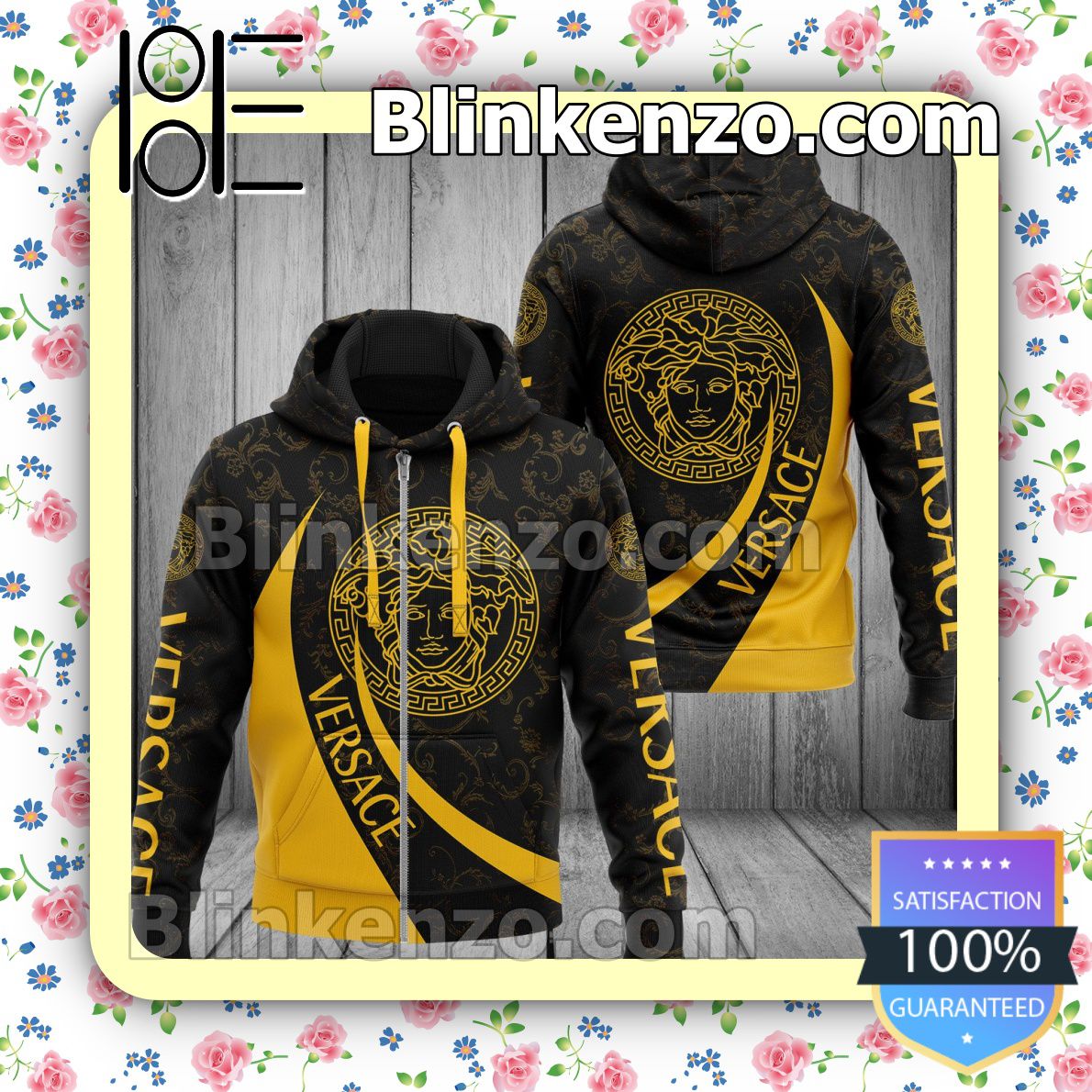 The cheapest Versace Medusa Logo Baroque Yellow Curve Full-Zip Hooded Fleece Sweatshirt