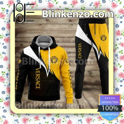 Versace Medusa Logo Mix Color Black Yellow And White Fleece Hoodie, Pants