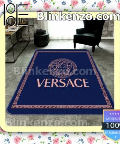 Versace Medusa Logo With Greek Key Border Blue Carpet Runners